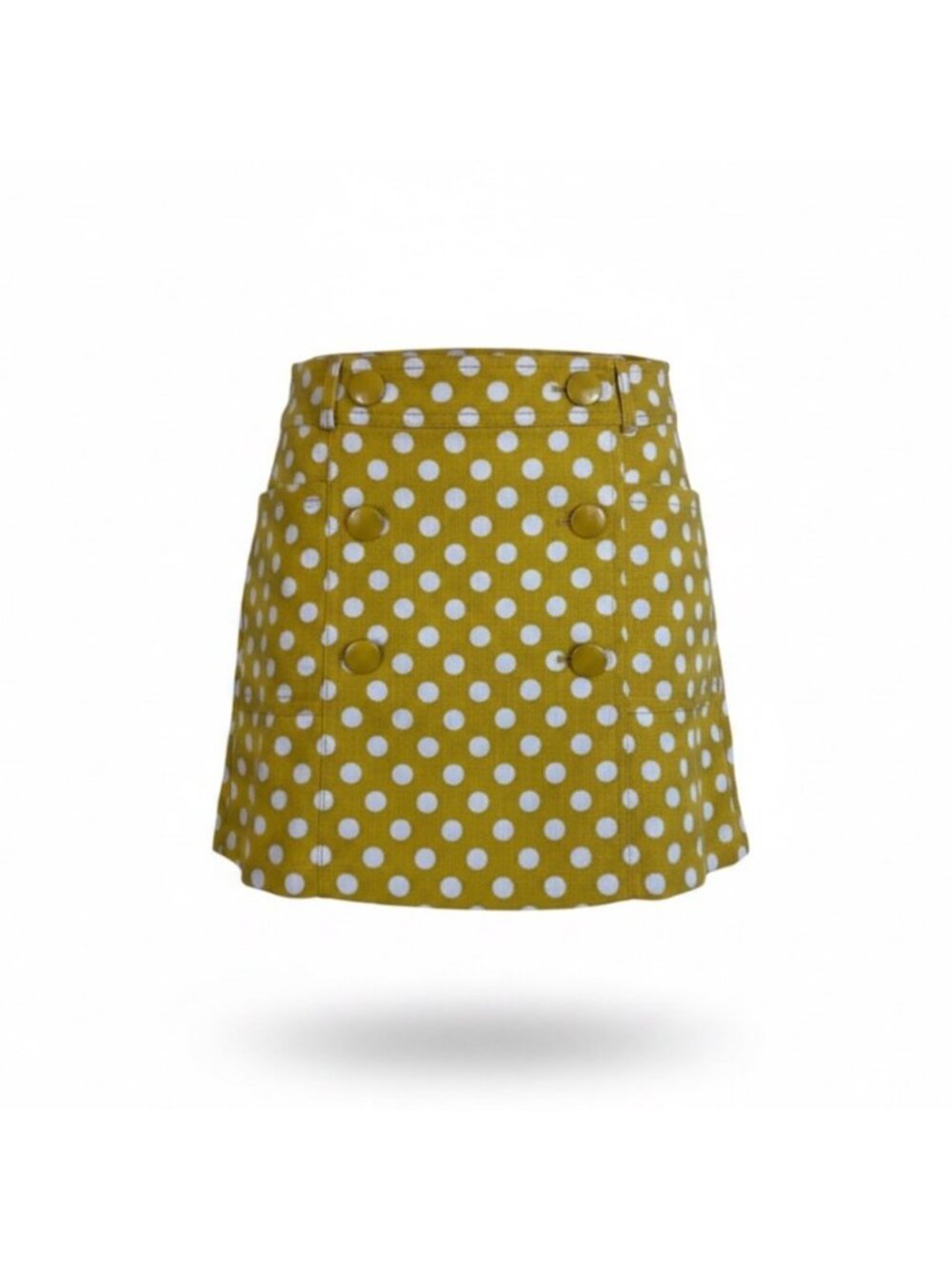 J.Crew Womens Yellow & White Polka Dot 100% Cotton Button Mini Skirt Size 0